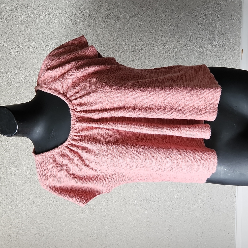 Madewell Texture & Thread Ivy Top Pink Cotton Knit Ruffle Sleeve M5808 Size L